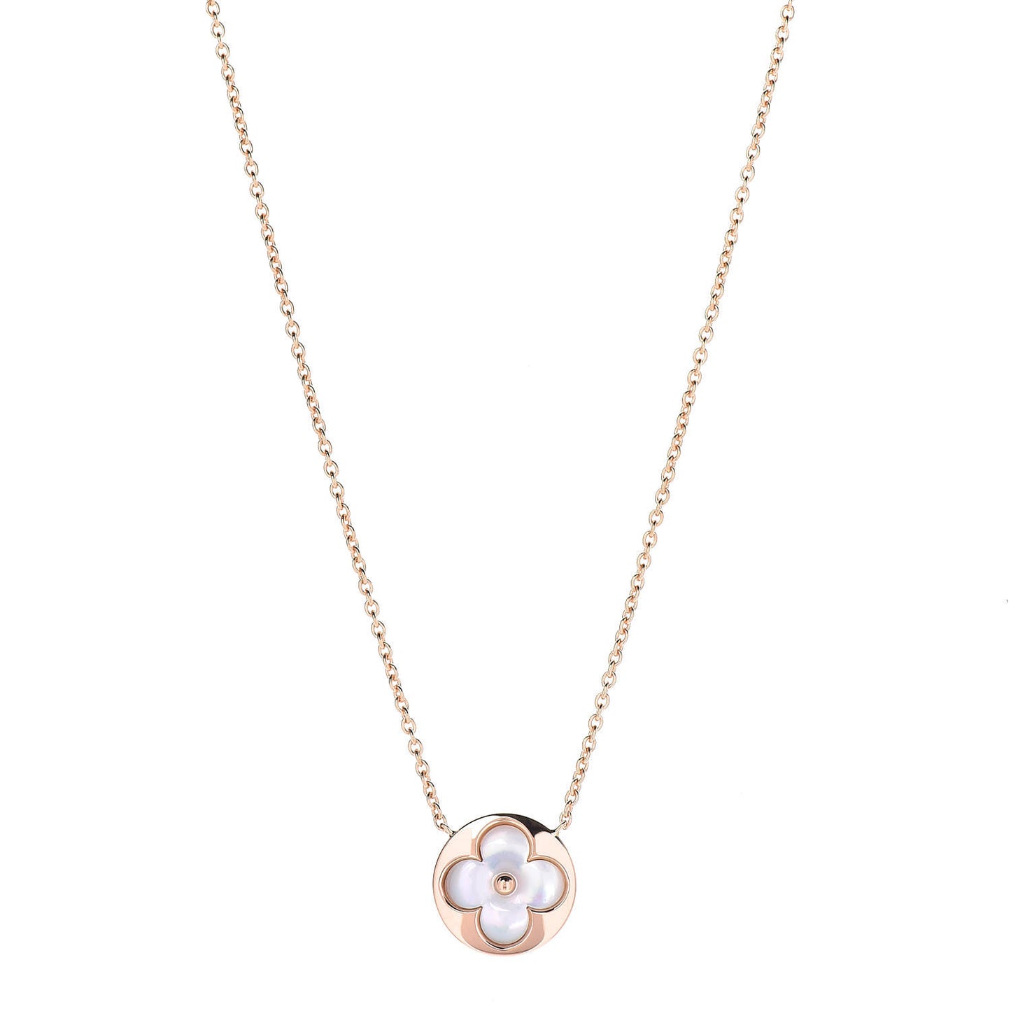 18K Pink Gold Mother Of Pearl Blossom Sun Pendant Necklace