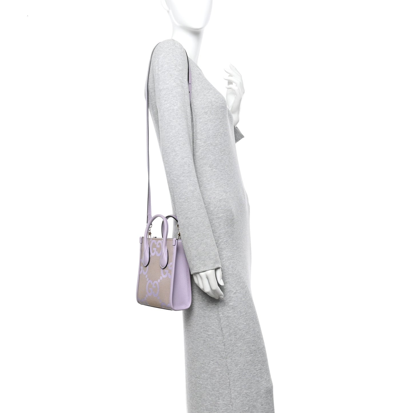 Monogram Jumbo GG Textured Dollar Calfskin Mini Tote Bag Beige Lapis