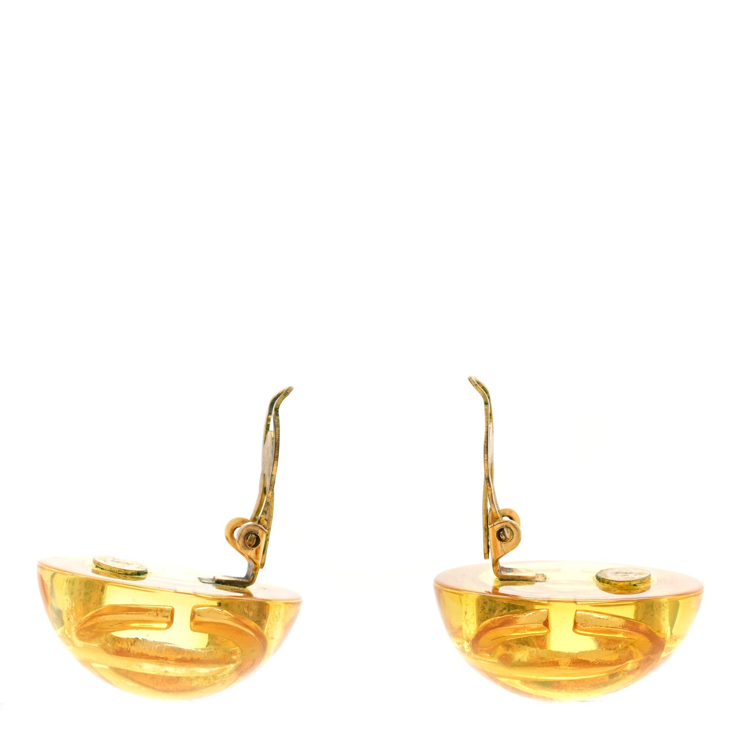 Chanel Resin CC Round Clip On Earrings Gold 3 of 4