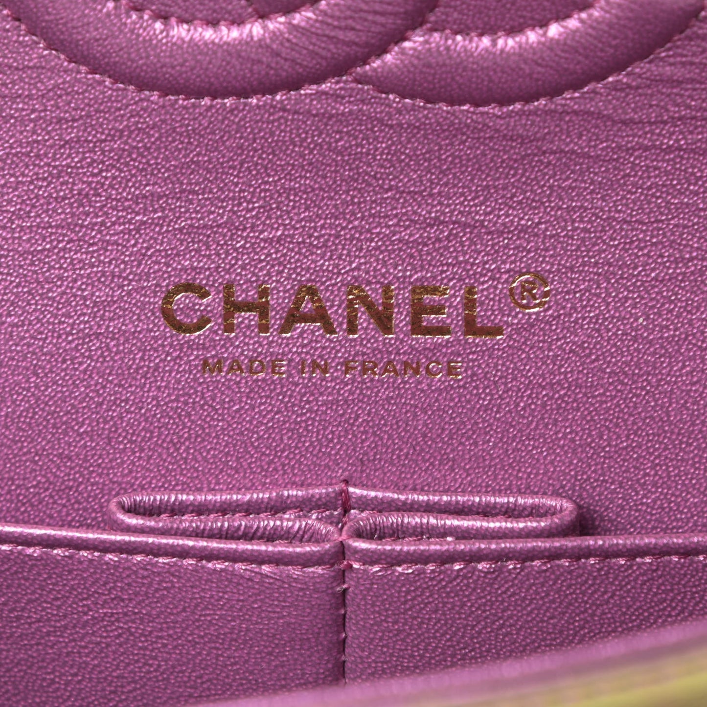 Iridescent Lambskin Quilted Medium Double Flap Purple