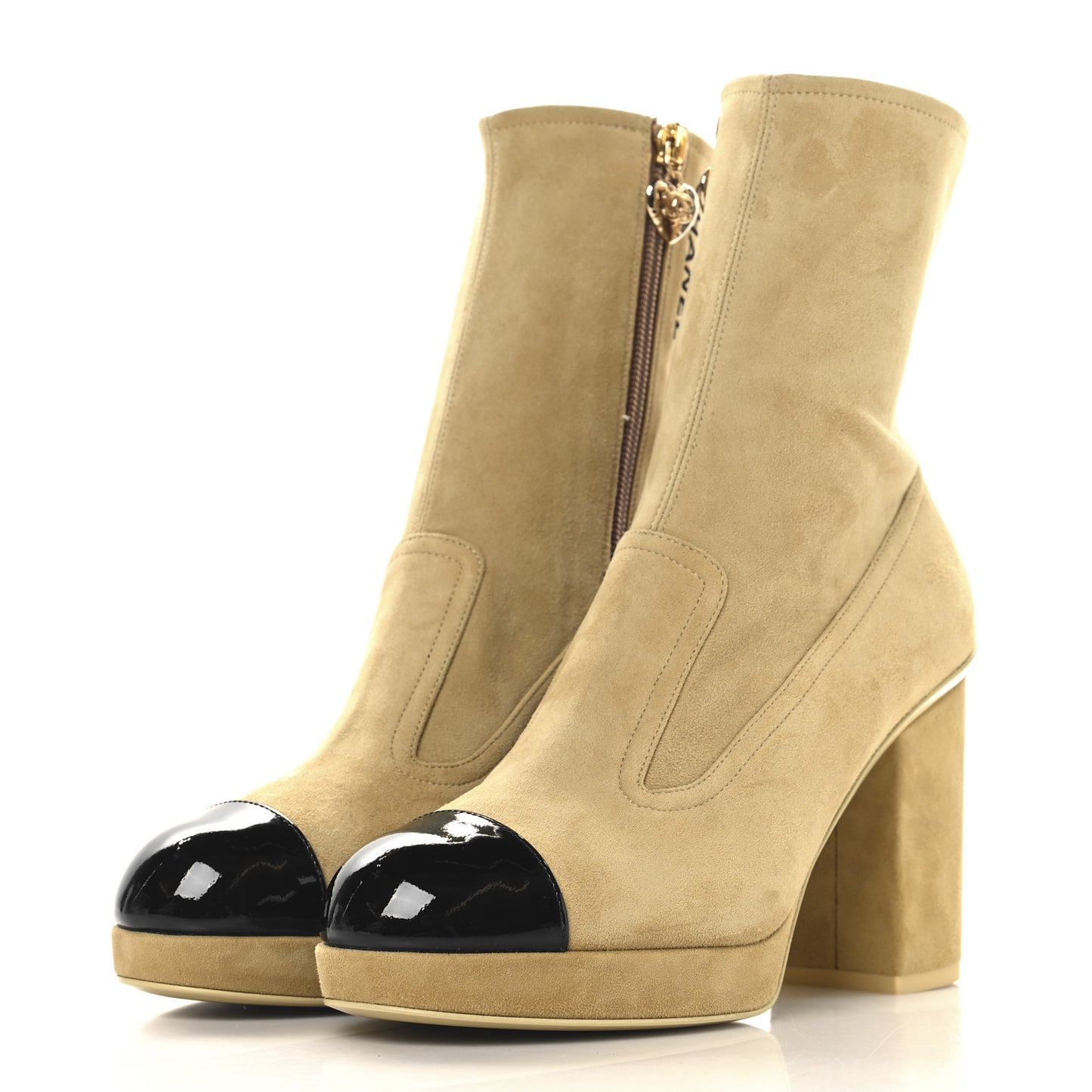 Suede Patent Calfskin Cap Toe Shorts Boots 37 Beige Black