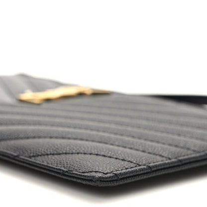 Saint Laurent Grain De Poudre Chevron Monogram Large Bill Pouch Black 9 of 11