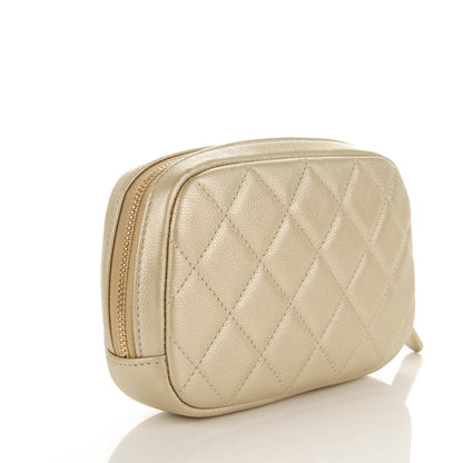 Chanel Metallic Caviar Quilted Small Curvy Pouch Cosmetic Case Gold 3 of 7
