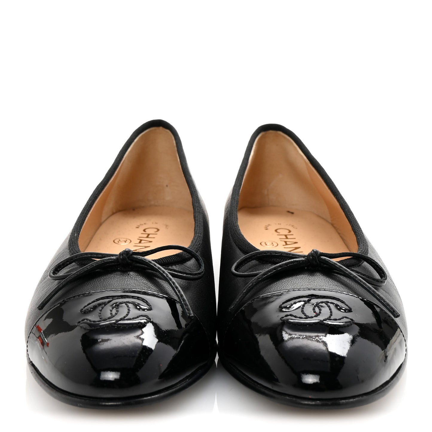 Lambskin Patent Cap Toe Ballerina Flats 38.5 Black