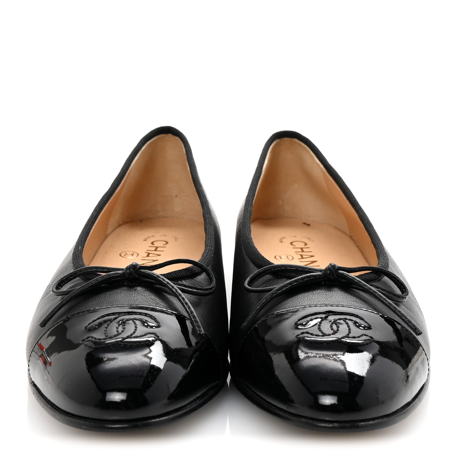 Chanel Lambskin Patent Cap Toe Ballerina Flats 38.5 Black 3 of 10
