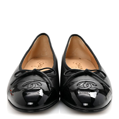 Chanel Lambskin Patent Cap Toe Ballerina Flats 38.5 Black 3 of 10
