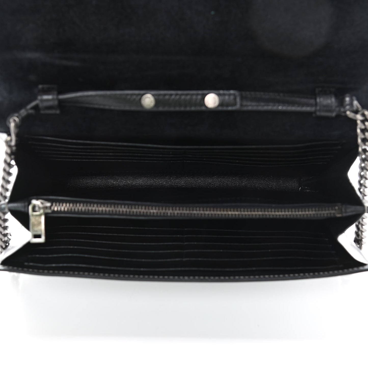 Metallic Calfskin Monogram Chain Wallet Argento