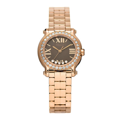 Chopard 18K Rose Gold Diamond Bezel 30mm Happy Sport Quartz Watch Brown 1 of 5