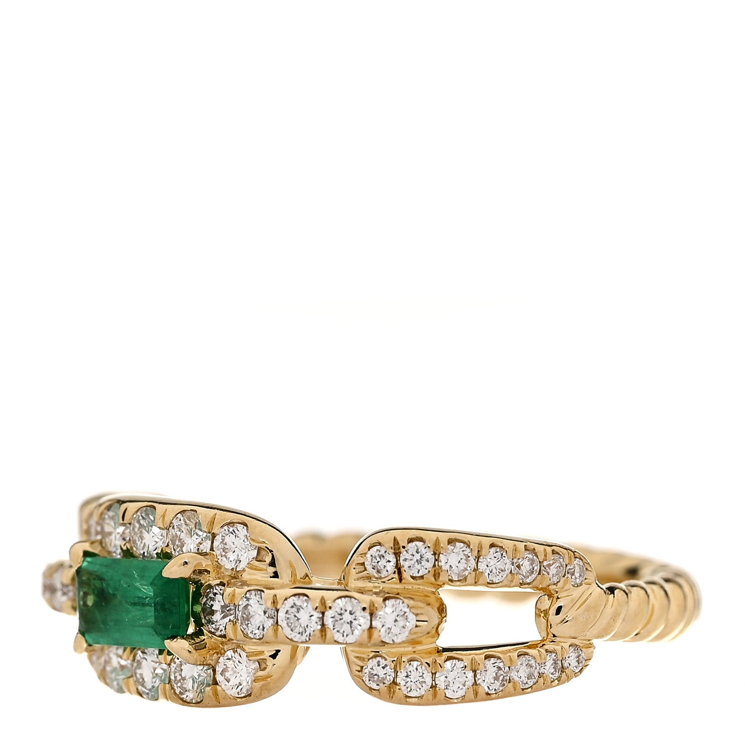 David Yurman 18K Yellow Gold Emerald Diamond 7mm Stax Chain Link Ring 54 7 3 of 6