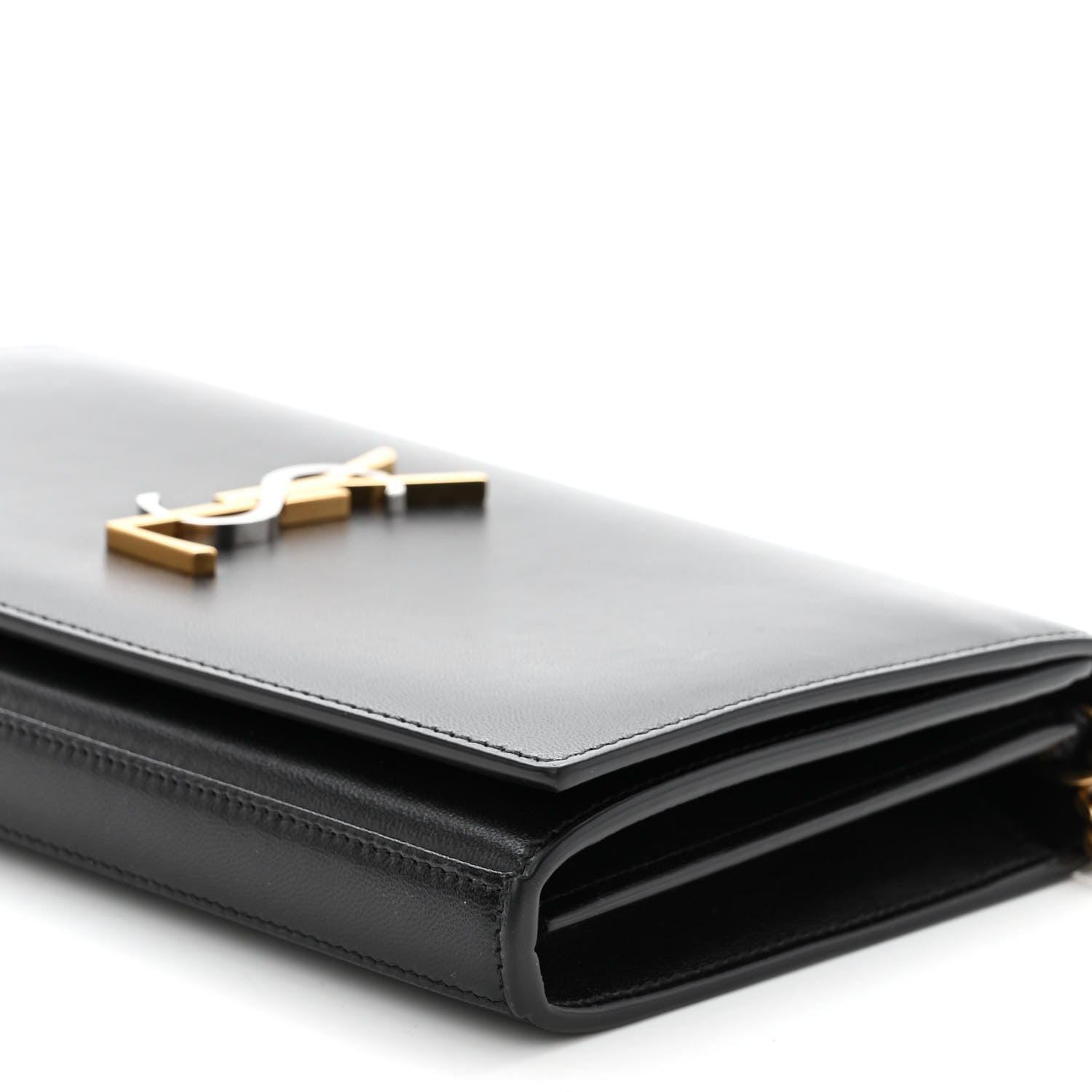 Saint Laurent Smooth Calfskin Tri-Metal Cassandre Wallet On Chain WOC Black 9 of 9
