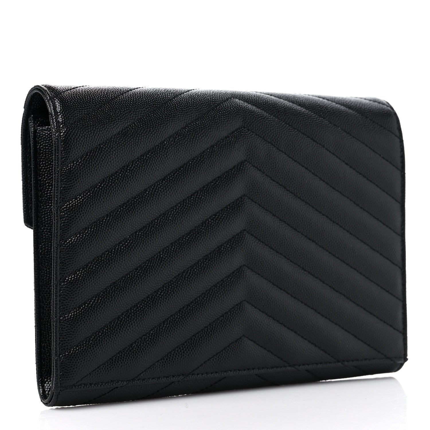 Saint Laurent Grain De Poudre Matelasse Chevron Monogram Envelope Clutch Black 3 of 10