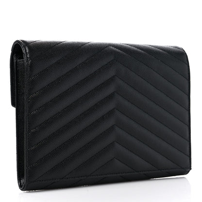 Saint Laurent Grain De Poudre Matelasse Chevron Monogram Envelope Clutch Black 3 of 10
