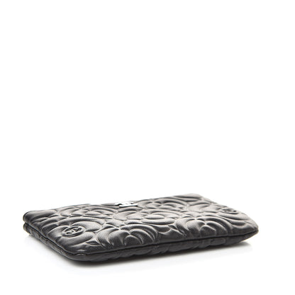 Chanel Goatskin Camellia Embossed Cosmetic Pouch Black 4 of 8