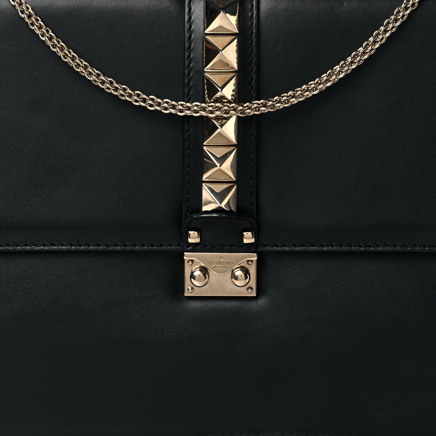 Valentino Garavani Vitello Extra Large Glam Lock Rockstud Flap Black 7 of 9