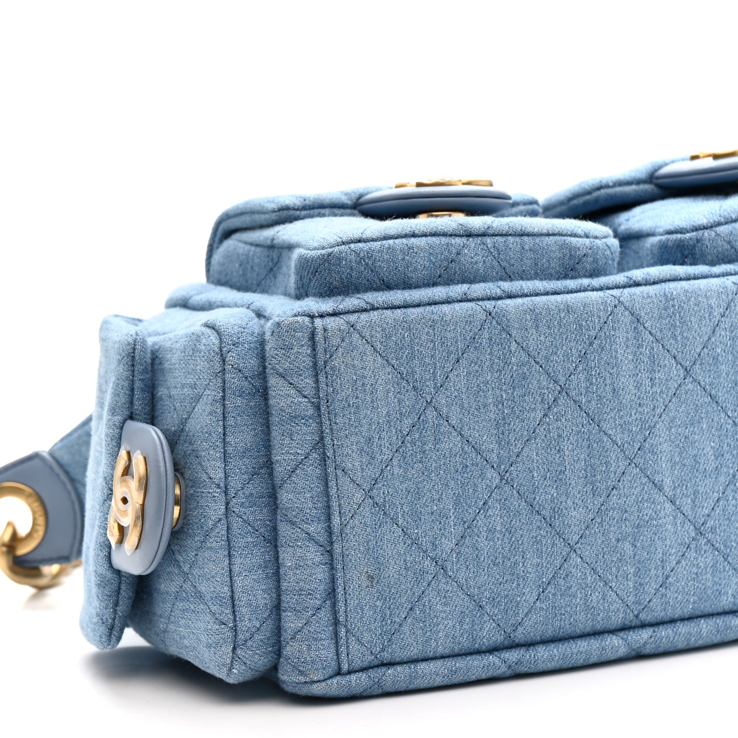 Chanel Washed Denim Quilted Large Trendy Pockets Hobo Blue 9 of 10