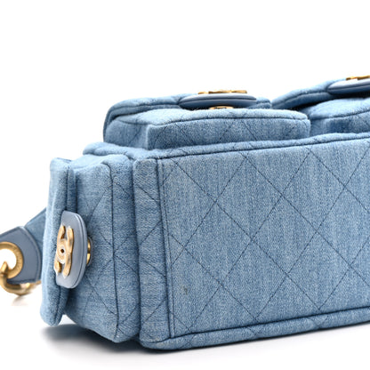 Chanel Washed Denim Quilted Large Trendy Pockets Hobo Blue 9 of 10