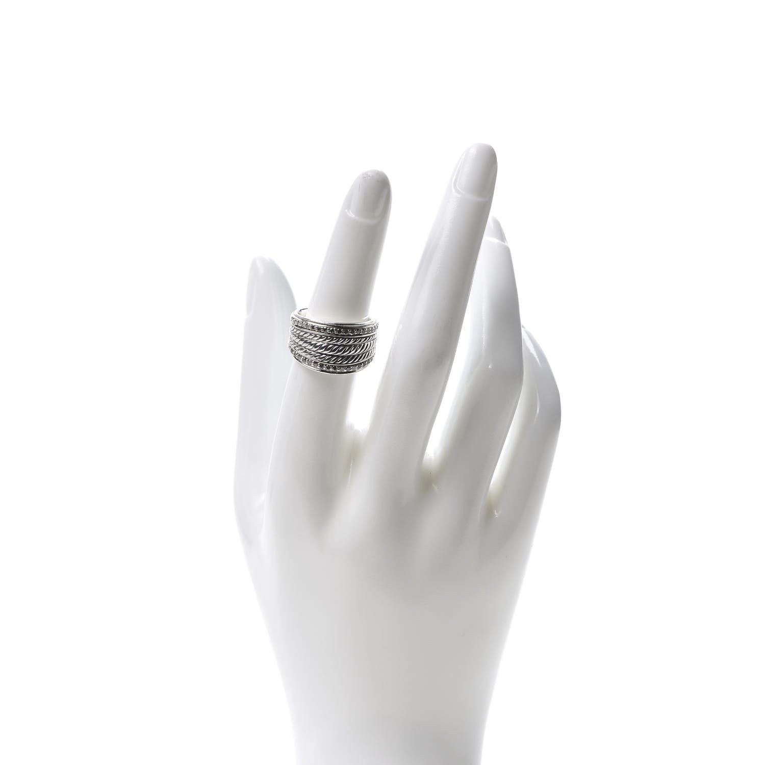 David Yurman Sterling Silver Diamond 14mm Wheaton Band Ring 52 6 2 of 4