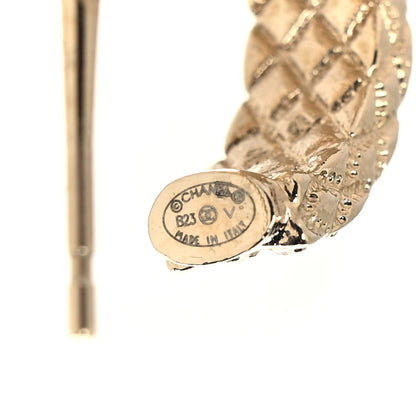 Chanel Metal Crystal Quilted CC Hoop Earrings  Gold 4 of 5