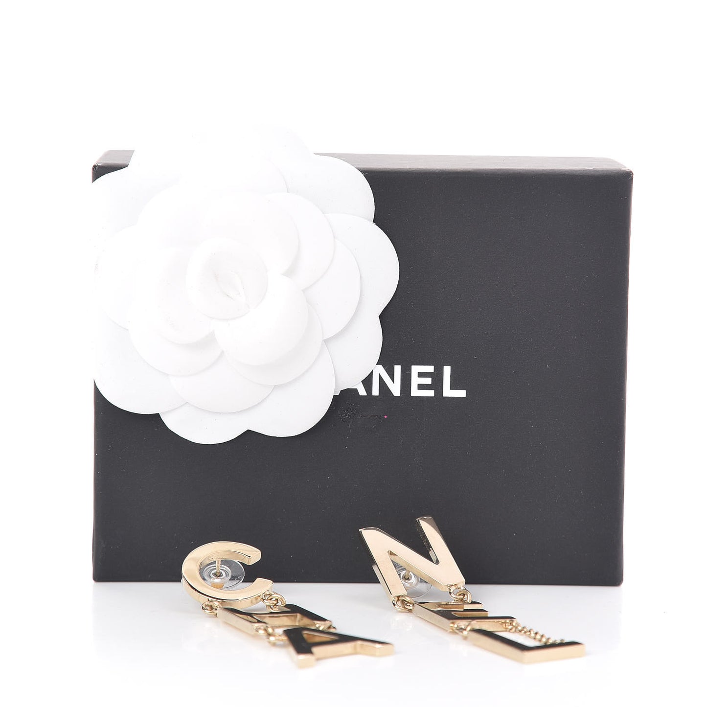 Metal Cha-Nel Logo Drop Earrings Gold