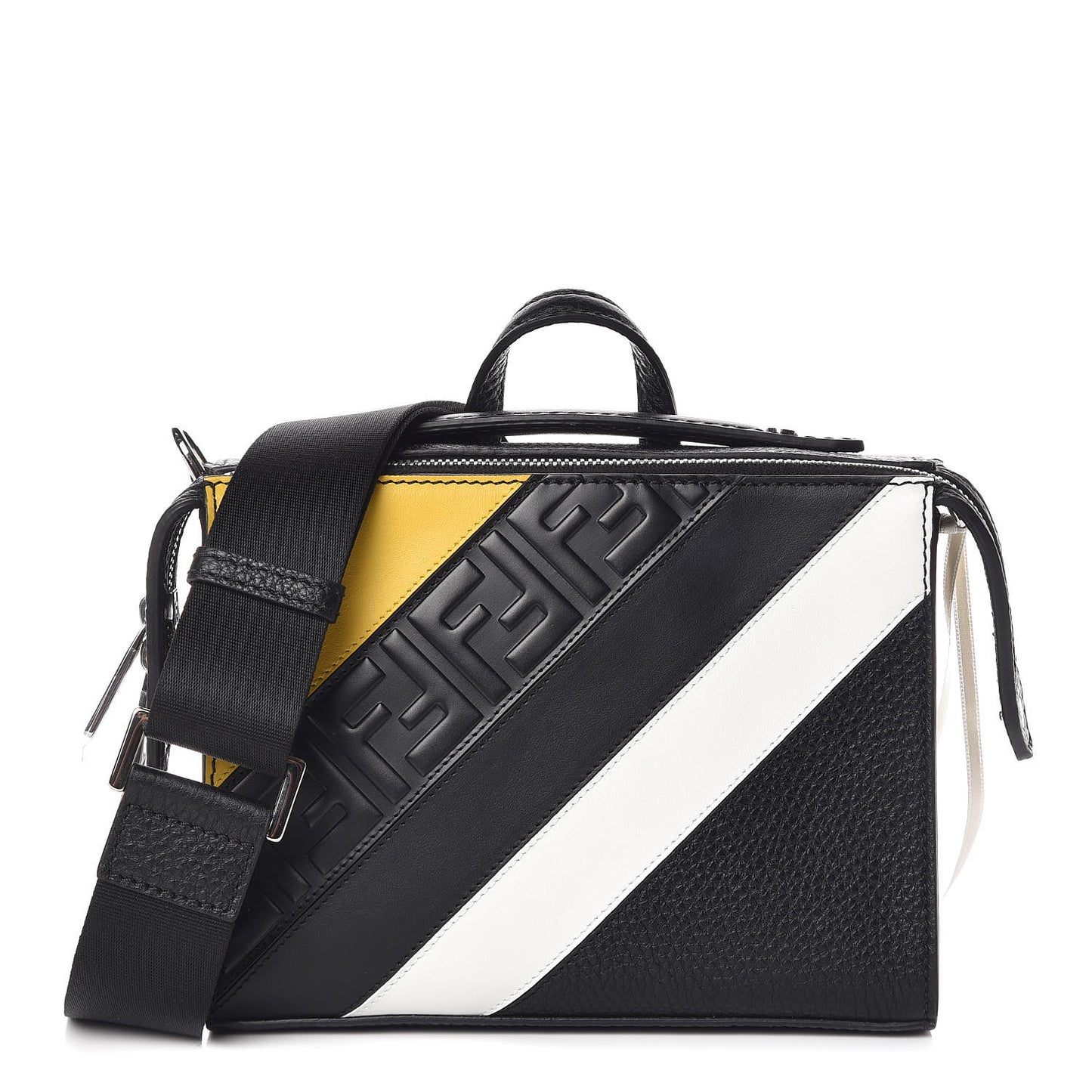 Cuoio Romano FF 1974 Embossed Stripes Mini Lui Bag Black Sunflower White