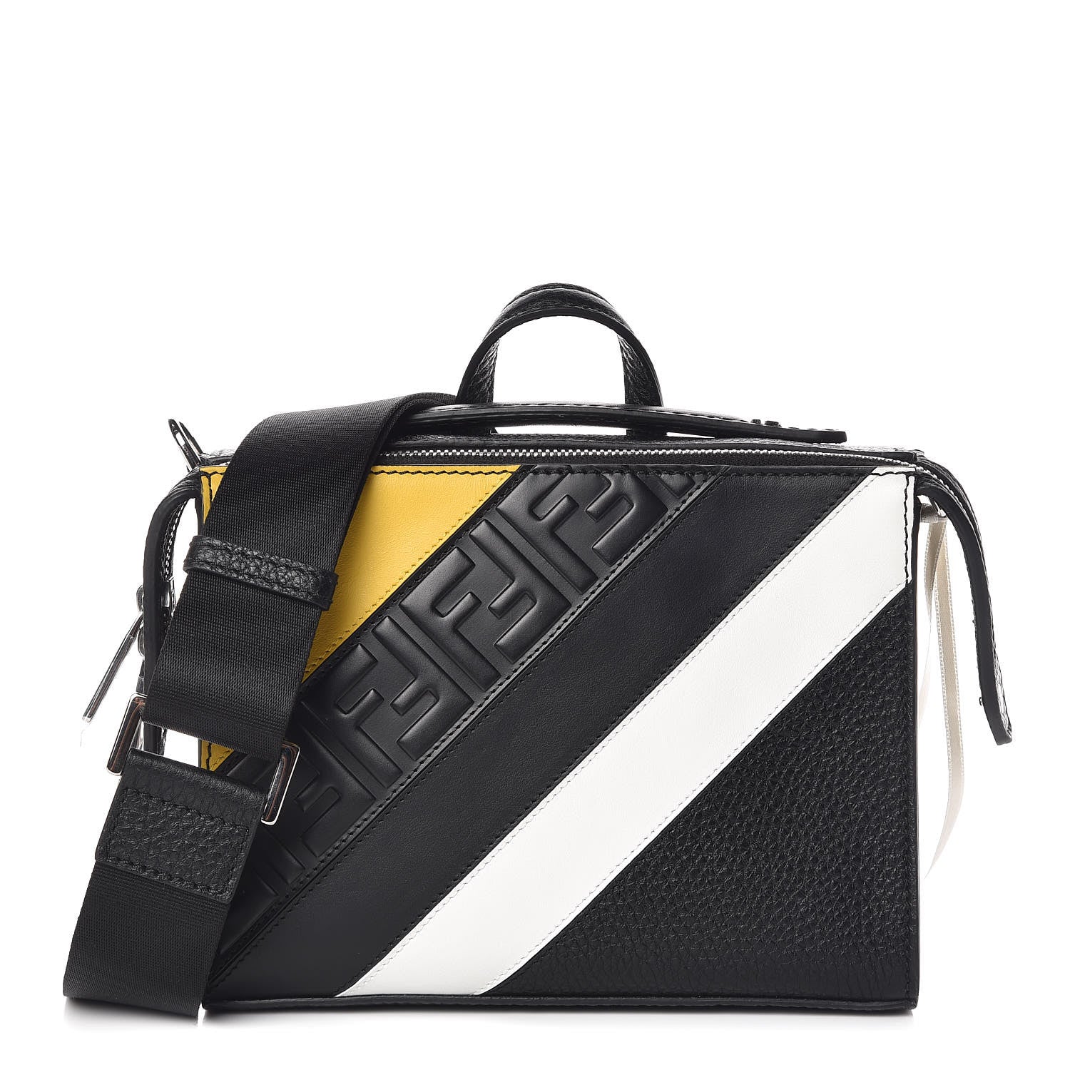 Fendi Cuoio Romano FF 1974 Embossed Stripes Mini Lui Bag Black Sunflower White 1 of 8