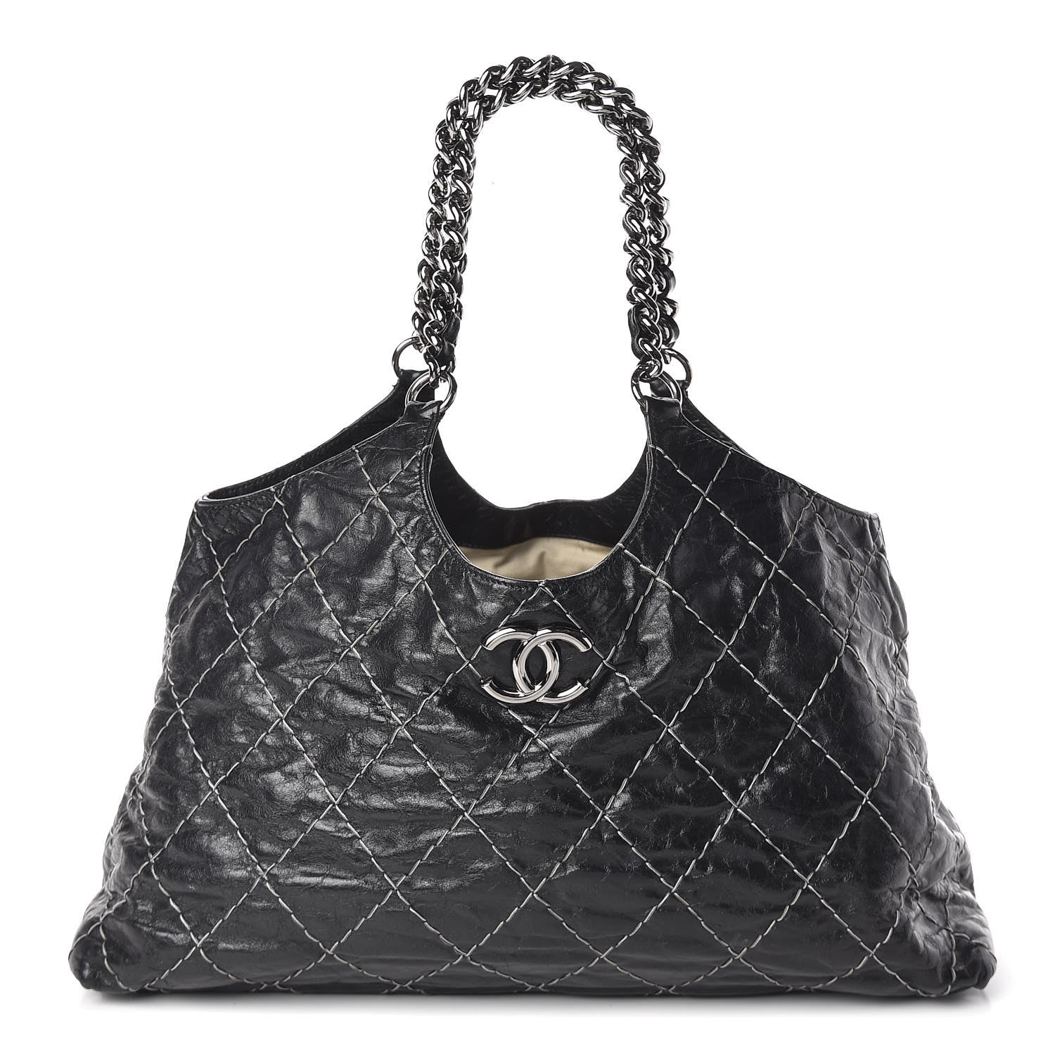 Chanel Glazed Goatskin Double Contrast Stitch Tote Black 1 of 18