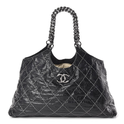 Chanel Glazed Goatskin Double Contrast Stitch Tote Black 1 of 18