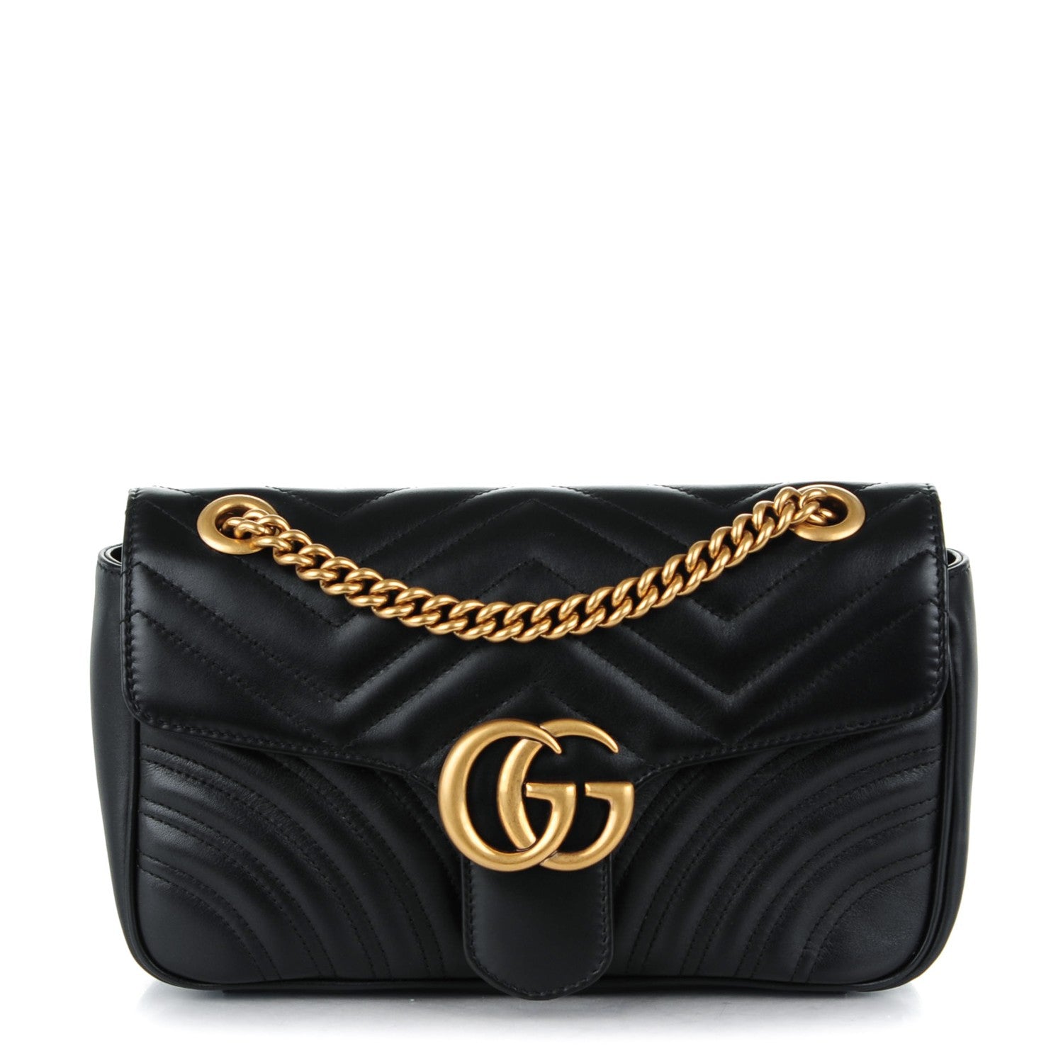 Gucci Calfskin Matelasse Small GG Marmont Shoulder Bag Black 1 of 7