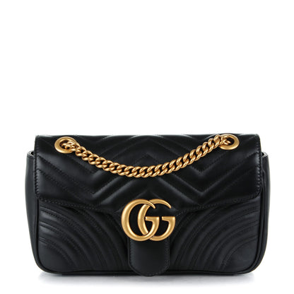 Gucci Calfskin Matelasse Small GG Marmont Shoulder Bag Black 1 of 7