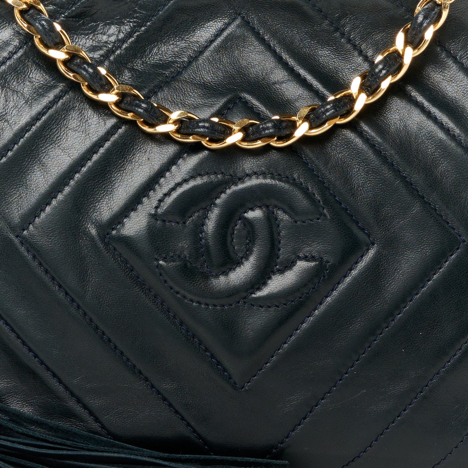 Chanel Lambskin Quilted Camera Tassel Bag Navy 10 of 12