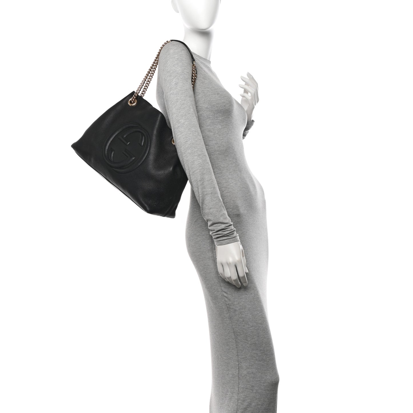 Pebbled Calfskin Medium Soho Chain Shoulder Bag Black