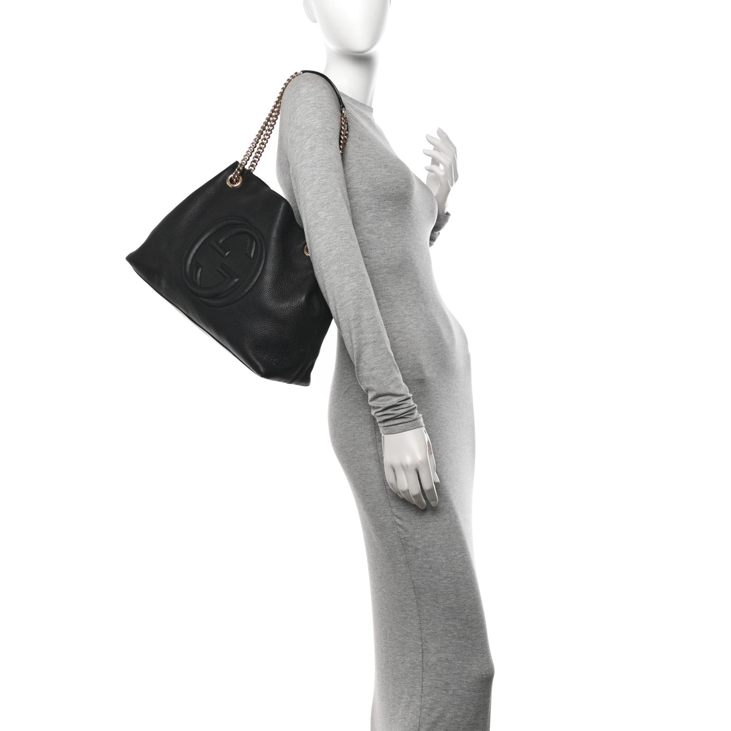 Gucci Pebbled Calfskin Medium Soho Chain Shoulder Bag Black 2 of 14