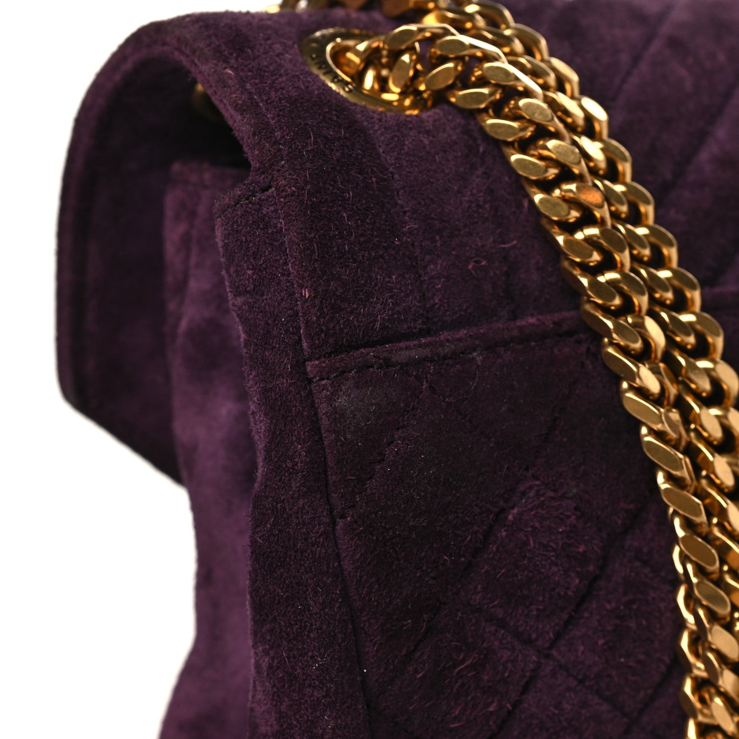 Suede Mixed Matelasse Triquilt Large Monogram Envelope Satchel Purple
