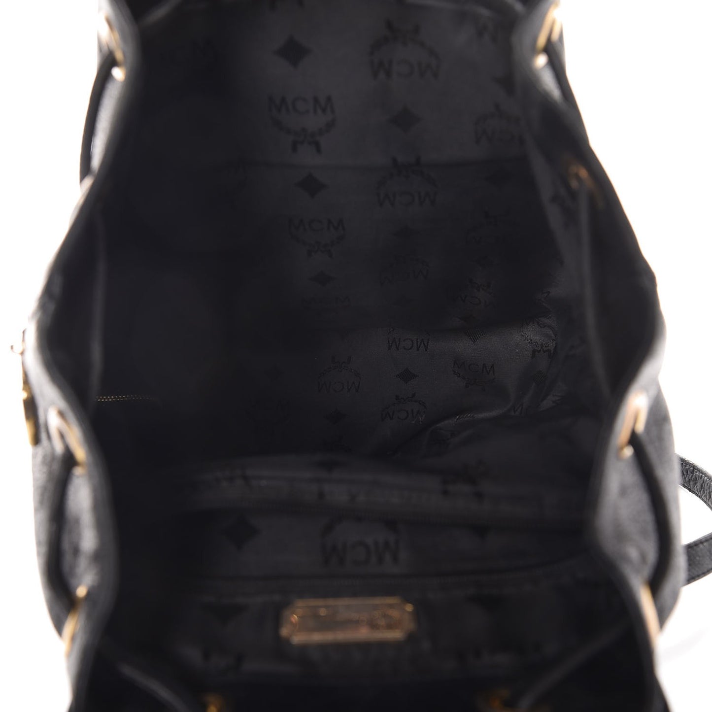 Grained Calfskin Studded Drawstring Backpack Black