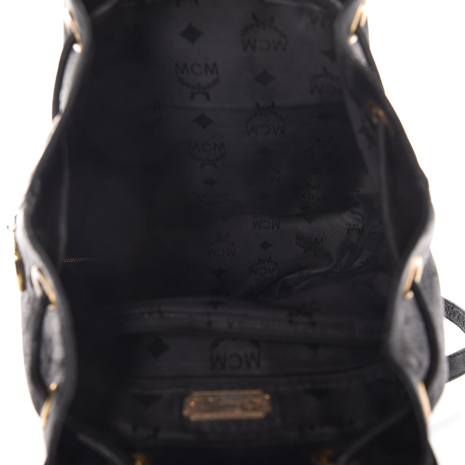 MCM Grained Calfskin Studded Drawstring Backpack Black 5 of 15