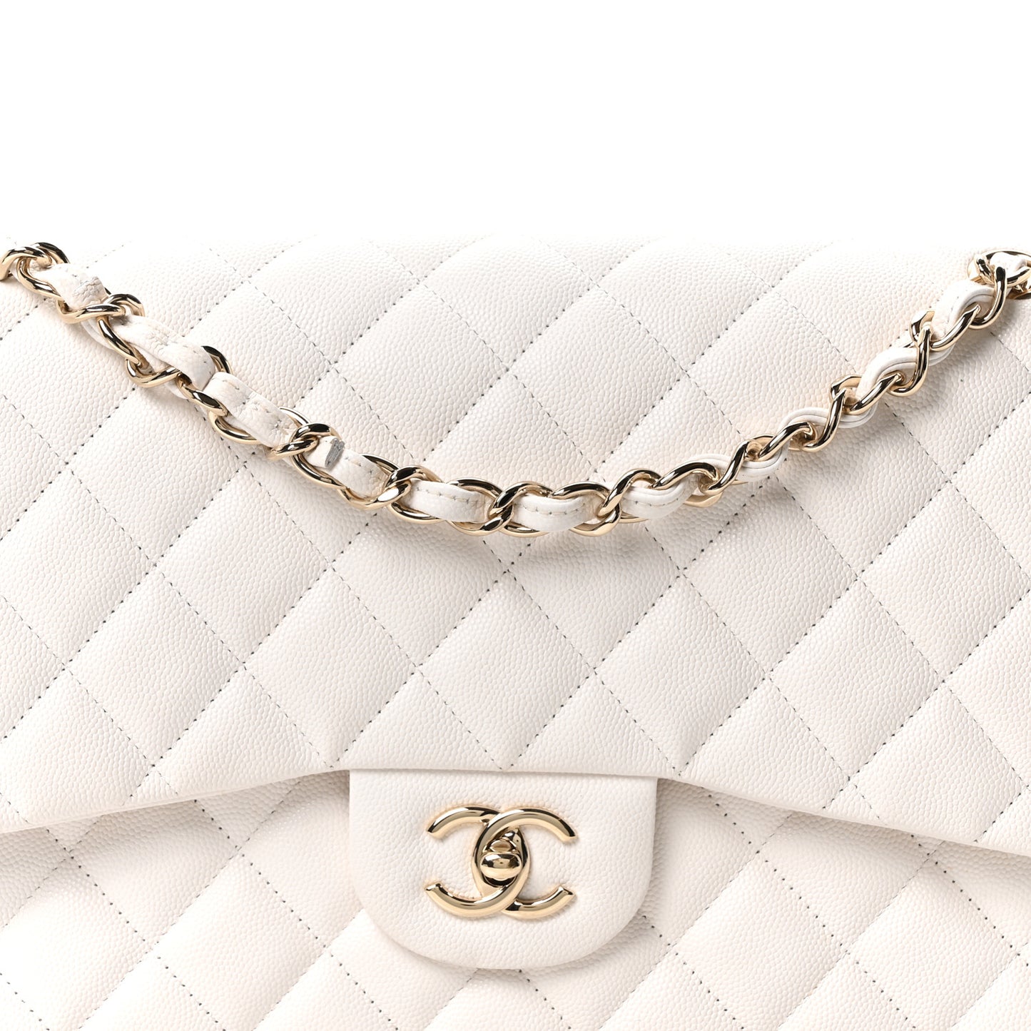 Caviar Quilted Jumbo Double Flap White