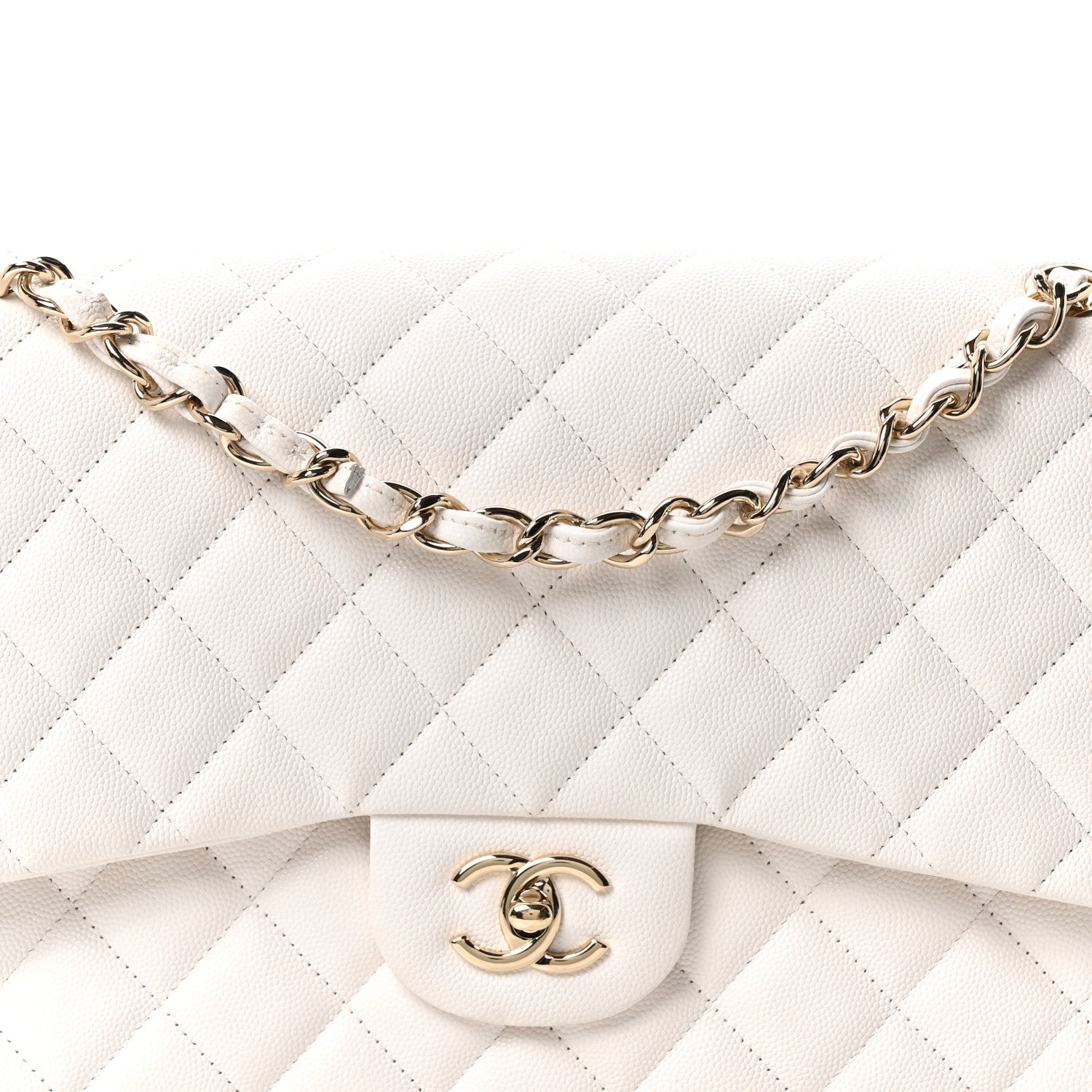 Chanel Caviar Quilted Jumbo Double Flap White 8 of 10