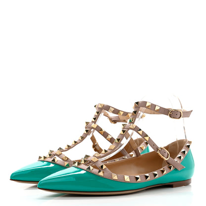Valentino Garavani Patent Nappa Rockstud Cage Ballerina Flats 39 Opaline Green Poudre 3 of 7