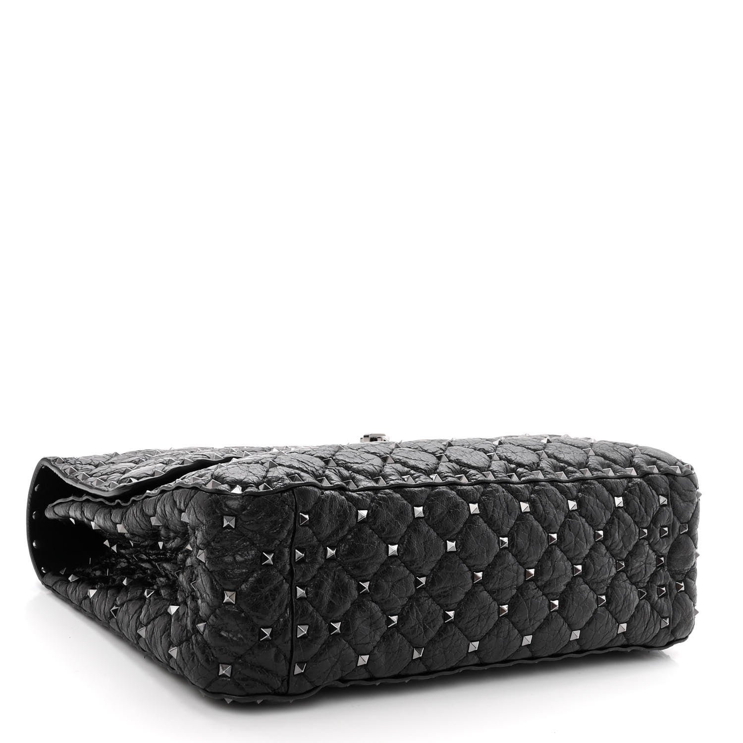Valentino Garavani Craquele Nappa Large Rockstud Spike Shoulder Bag Black 4 of 10