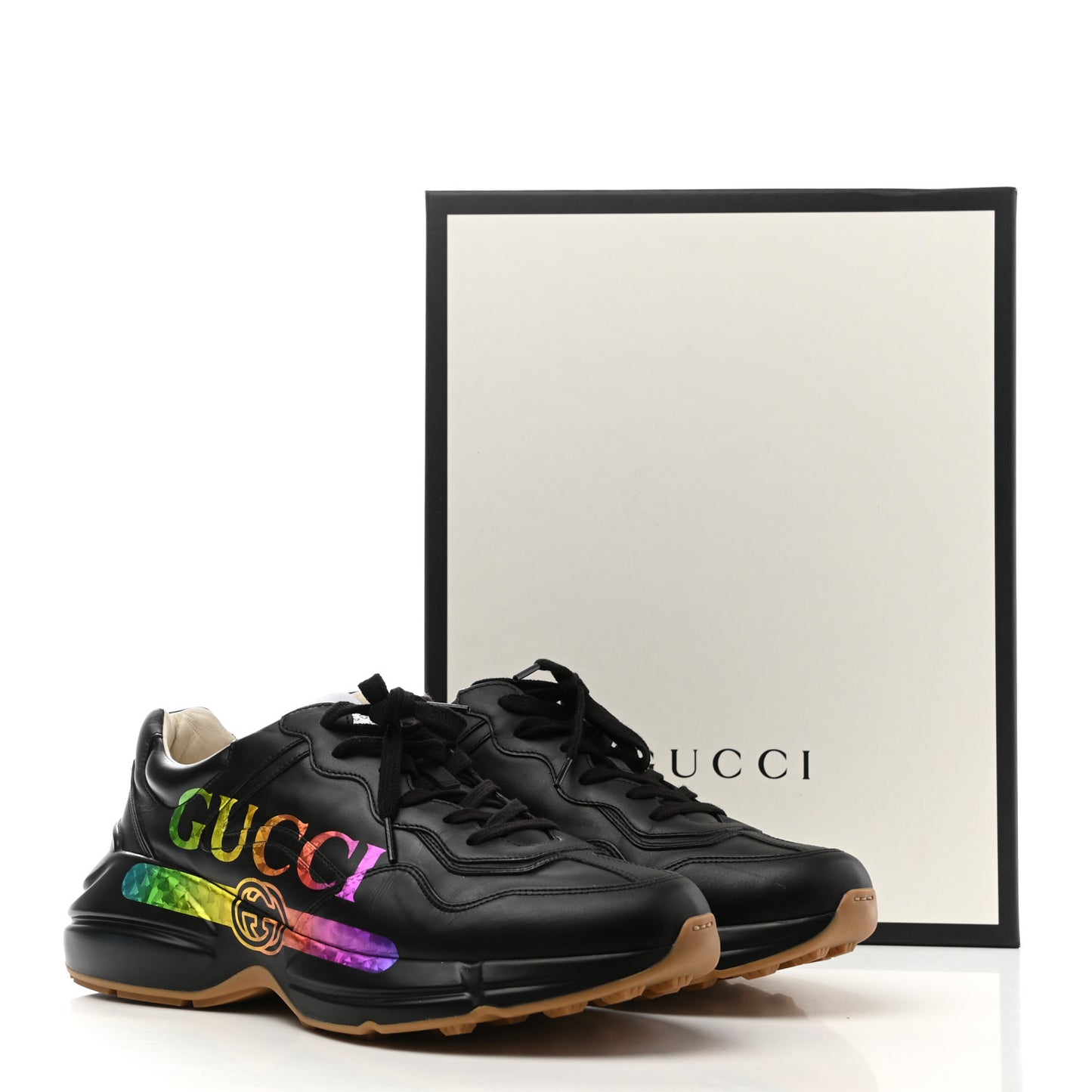 Calfskin Iridescent Logo Mens Rhyton Sneakers 9 Black