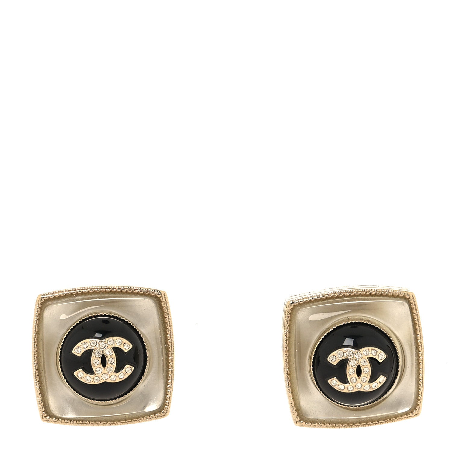 Chanel Metal Glass Pearl Strass CC Earrings Black Gold 1 of 5