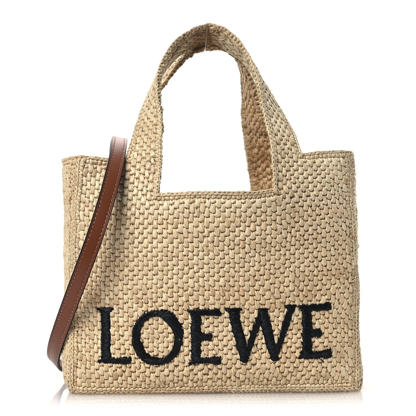 X PAULA'S IBIZA Raffia Font Tote Natural Tan