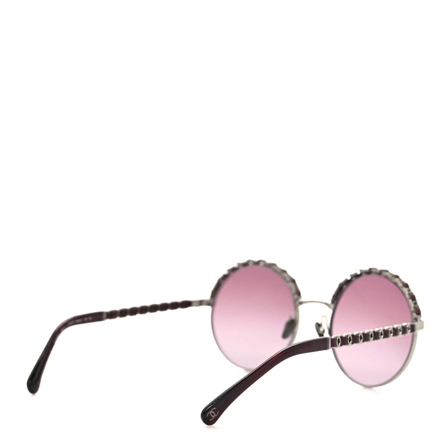 Metal Calfskin Round Chain Sunglasses 4265-Q Brown