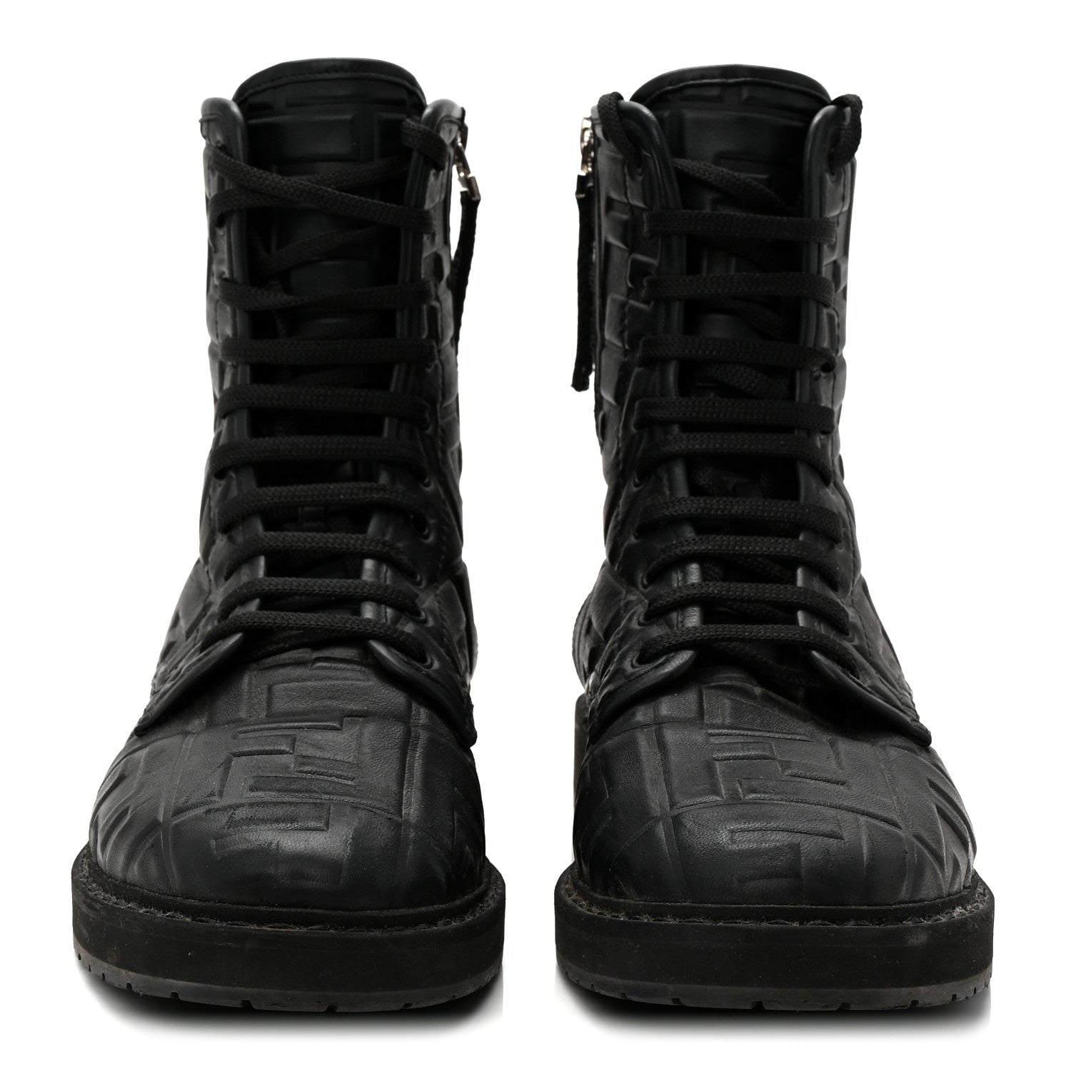 Fendi Nappa FF Embossed Womens Biker Boots 39.5 Black 3 of 10