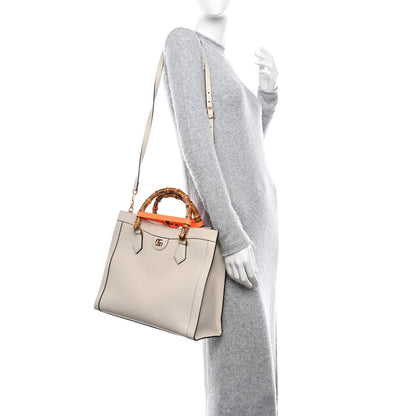 Gucci Wonka Grain Calfskin Small Diana Tote Bag Mystic White Orange Fluo 2 of 9