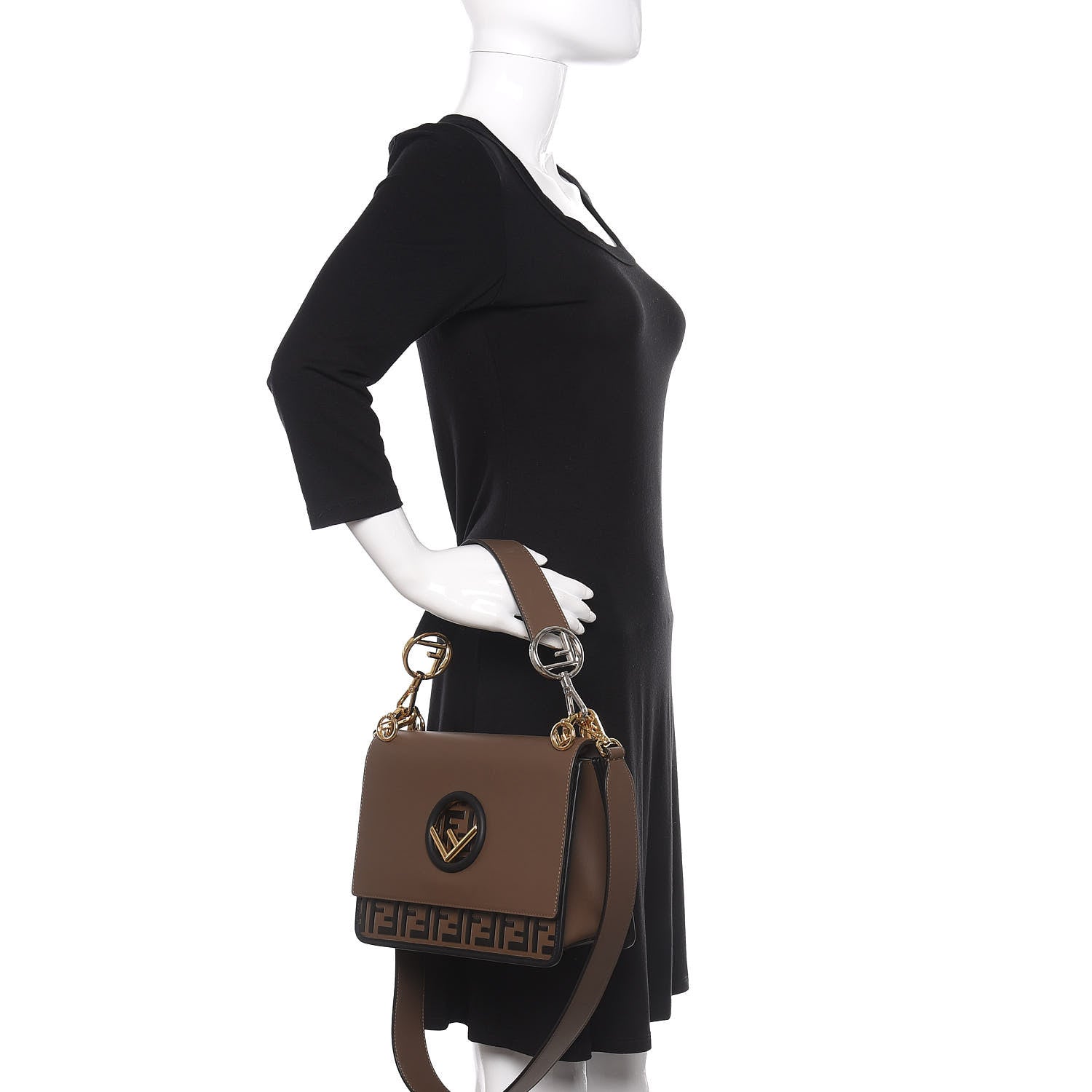 Fendi Vitello Century F is Fendi Bi-Color FF 1974 Embossed Kan I Shoulder Bag Maya Black 3 of 12