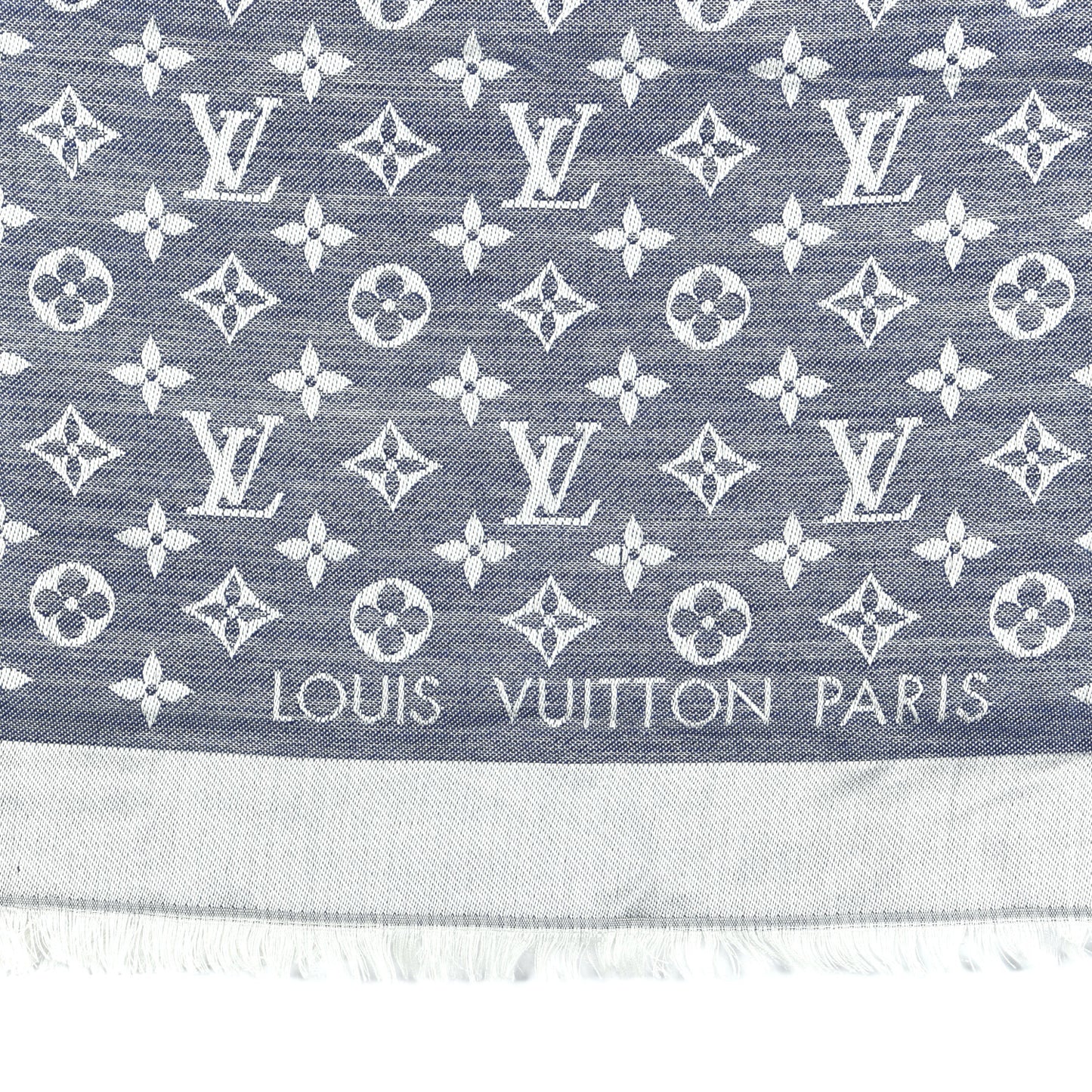 Silk Wool Monogram Denim Shawl Blue