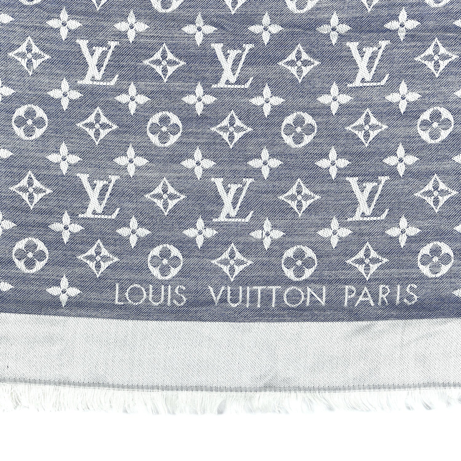 Louis Vuitton Silk Wool Monogram Denim Shawl Blue 4 of 6