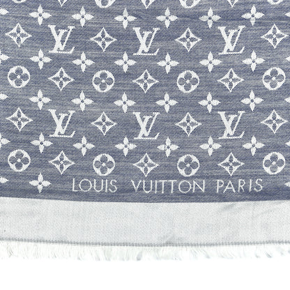 Louis Vuitton Silk Wool Monogram Denim Shawl Blue 4 of 6