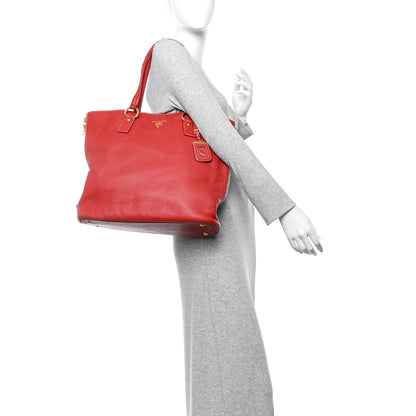 Prada Vitello Daino Side Zip Shopper Tote Fuoco 2 of 11